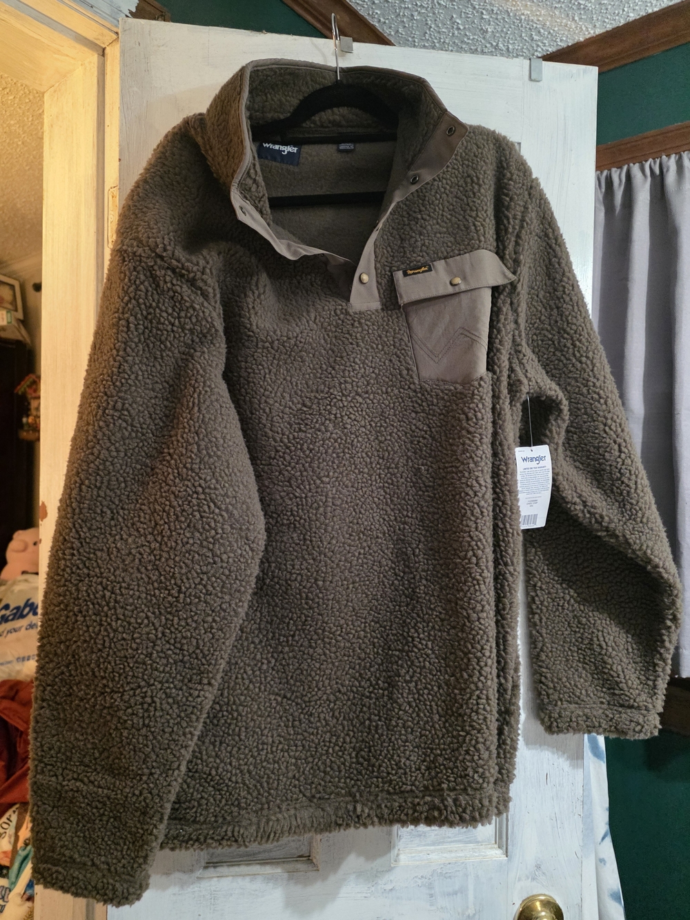 Wrangler Mens Sherpa Pullover with Snap Chest Pocket XXL